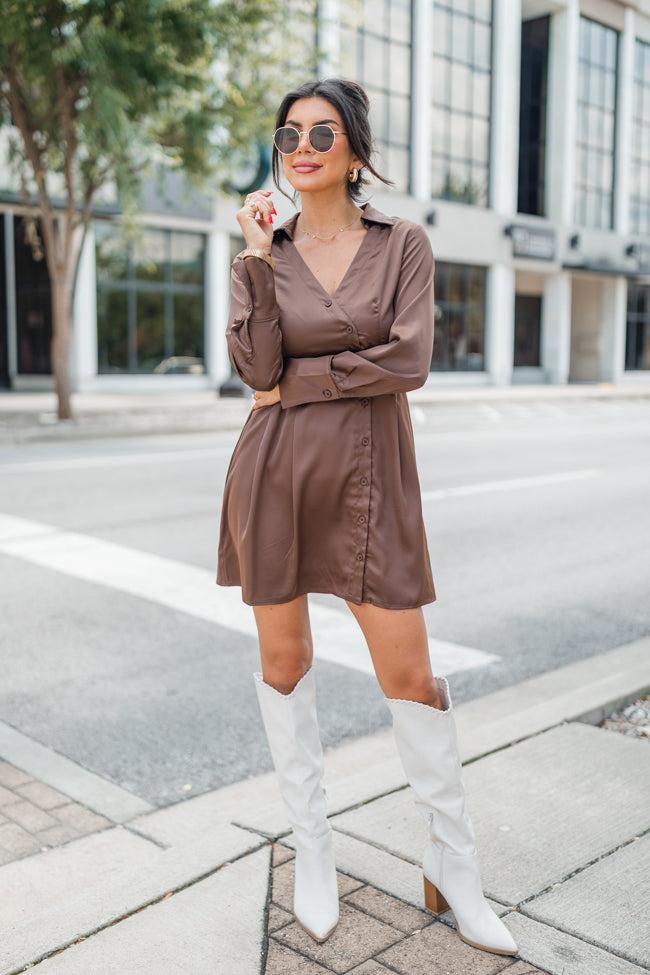 Best Foot Forward Chocolate Button Detail Collared Dress FINAL SALE Product Image