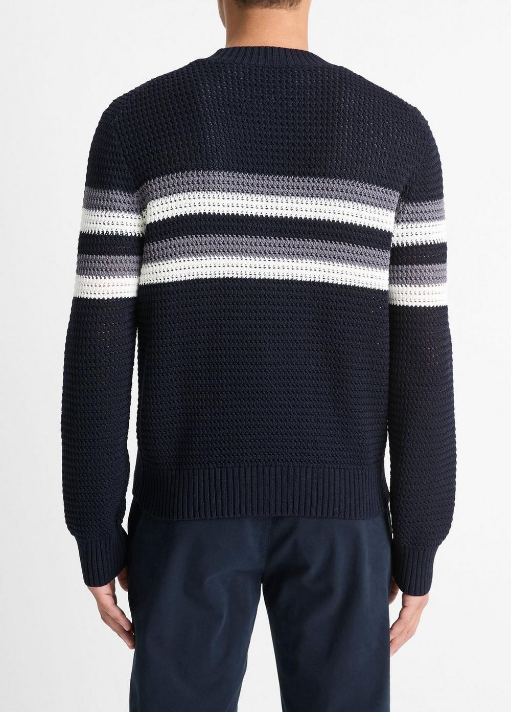 Mens Crafted Crochet Striped Cotton Sweater, Coastal Blue Combo, Size XL Vince Product Image