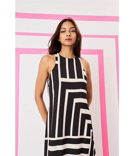 Donna Morgan Printed Stretch High Round Neck Sleeveless Midi Dress Product Image