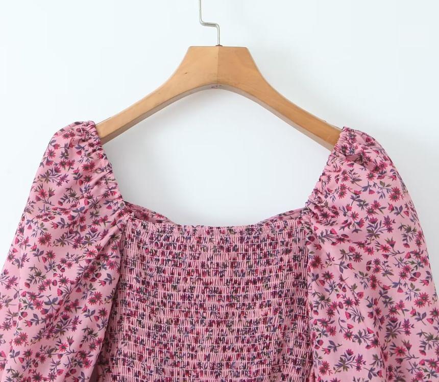 Long-Sleeve Floral Tiered Mini A-Line Dress Product Image