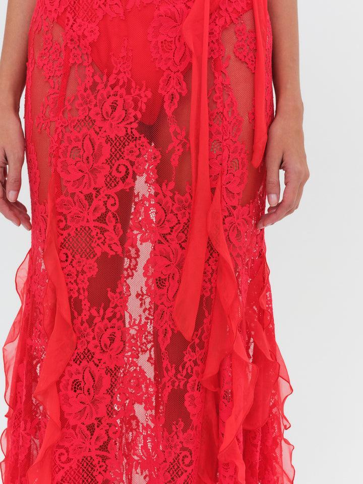 Shirley Lace Maxi Dress — Red Product Image