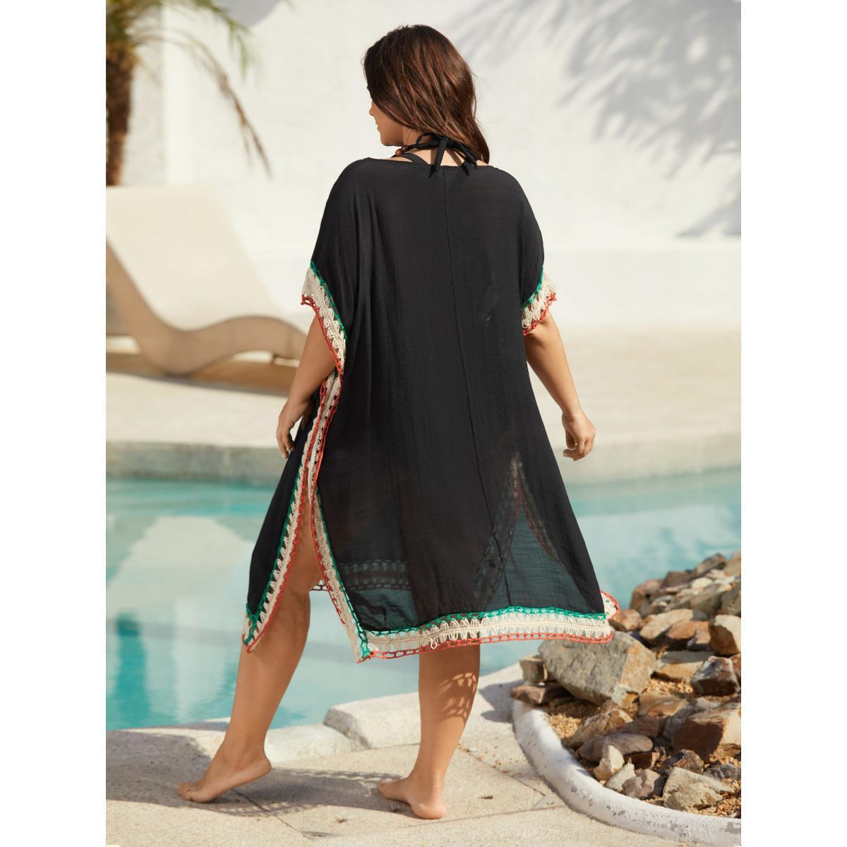 Plus Size Color Contrast Cut-Out Swim Cover-Up Women's Swimwear Black Beach Loose Contrast Curve Swim Cover Ups BloomChic 18-20/2X Product Image