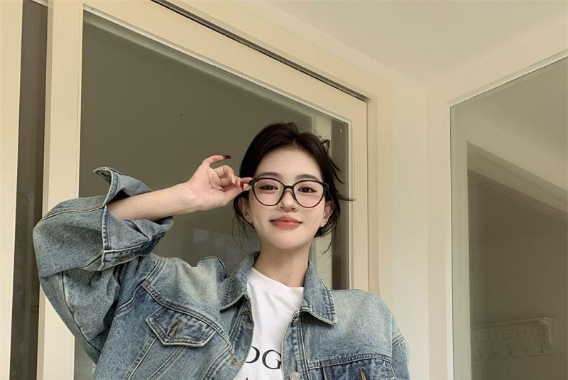 Collared Washed Button Denim Jacket Product Image