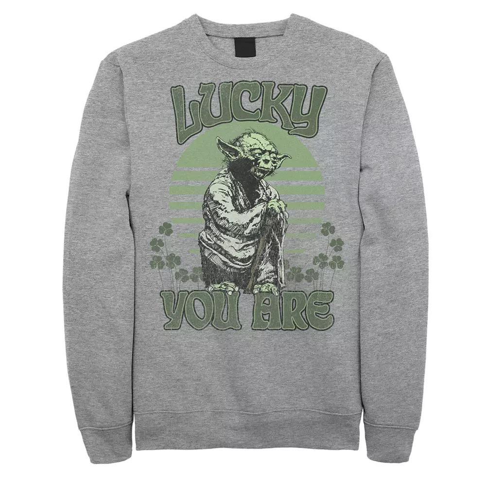 Men's Star Wars Yoda Lucky You Are Retro St. Patty Sweatshirt, Size: Large, Athletic Grey Product Image