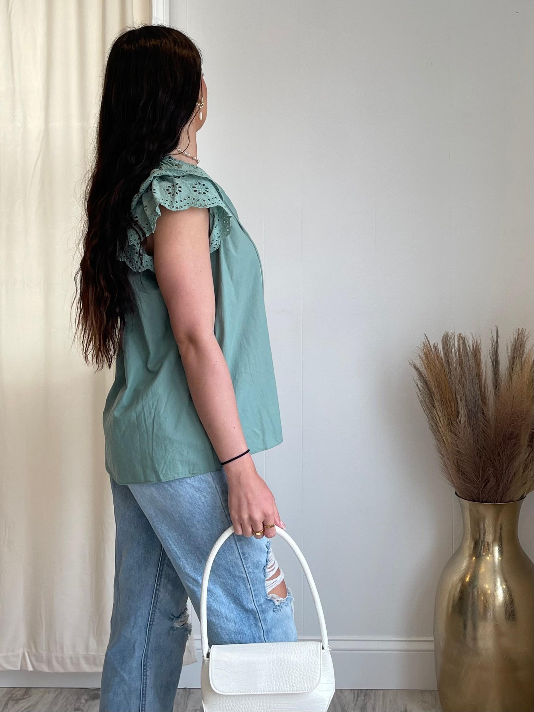 FINAL SALE Marina Eyelet Ruffle Sleeve Top Product Image