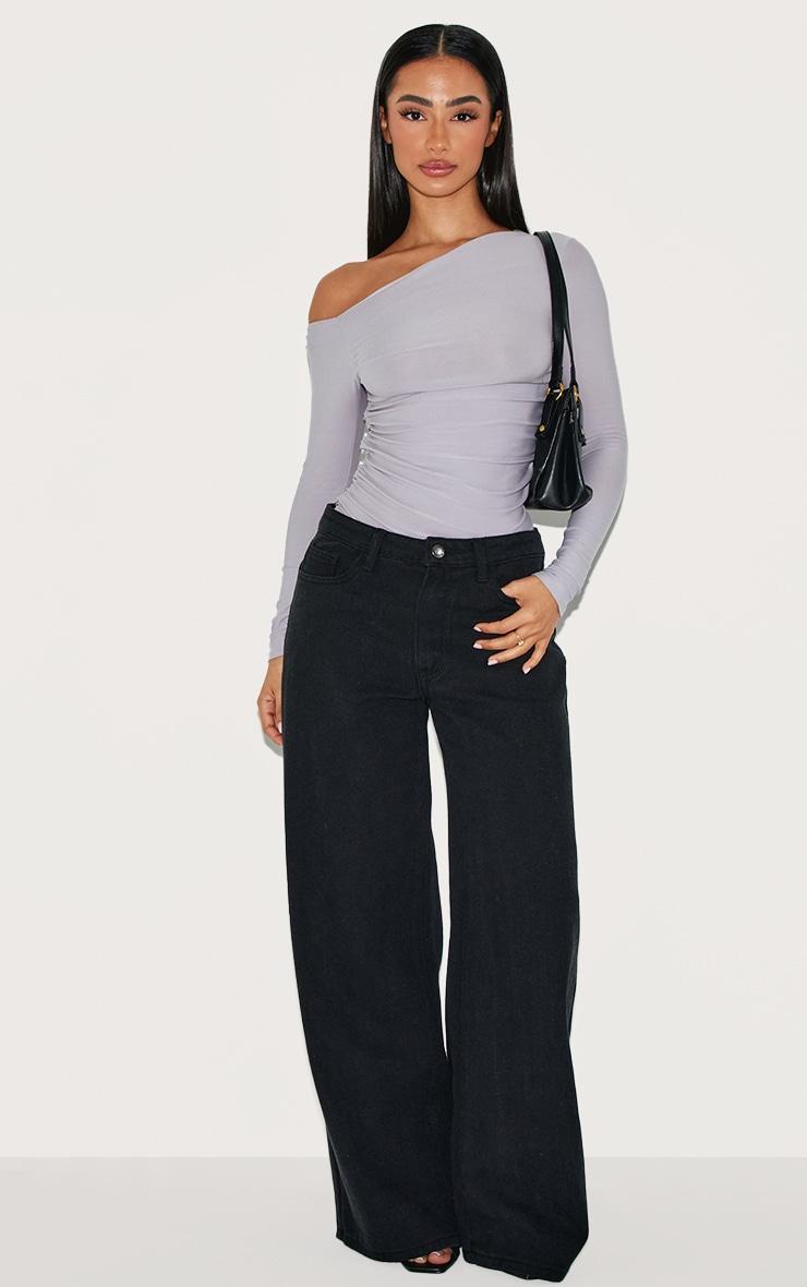 Petite Light Grey Soft Touch Asymmetric Detail Long Sleeve Top Product Image