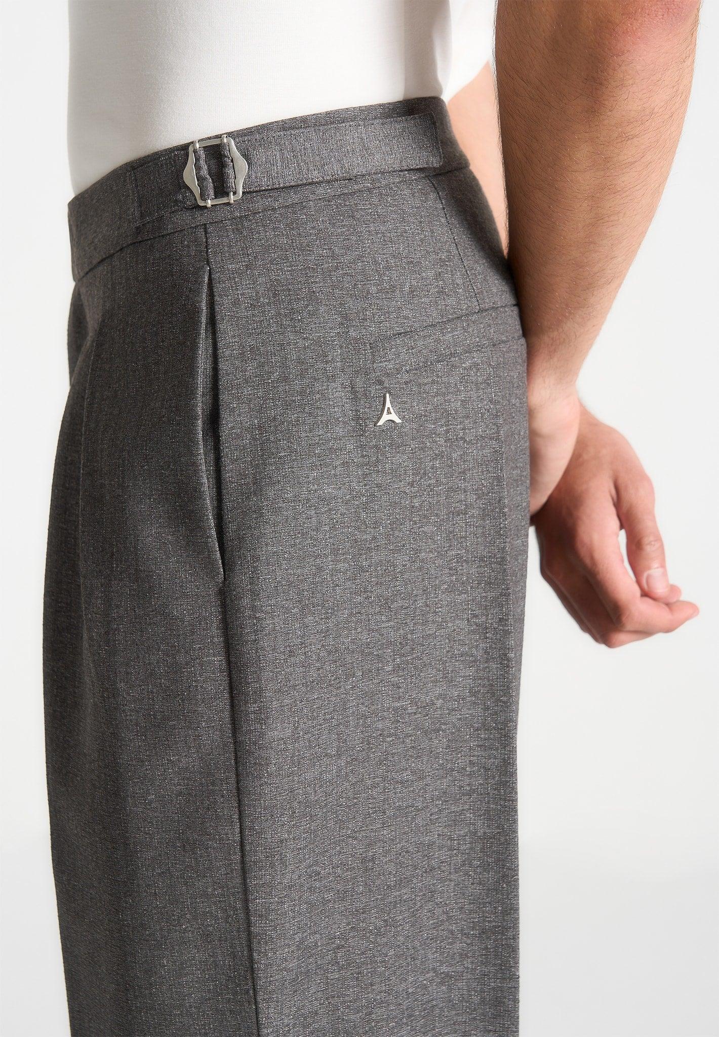 Relaxed Fit Textured Tailored Trousers - Grey Male Product Image