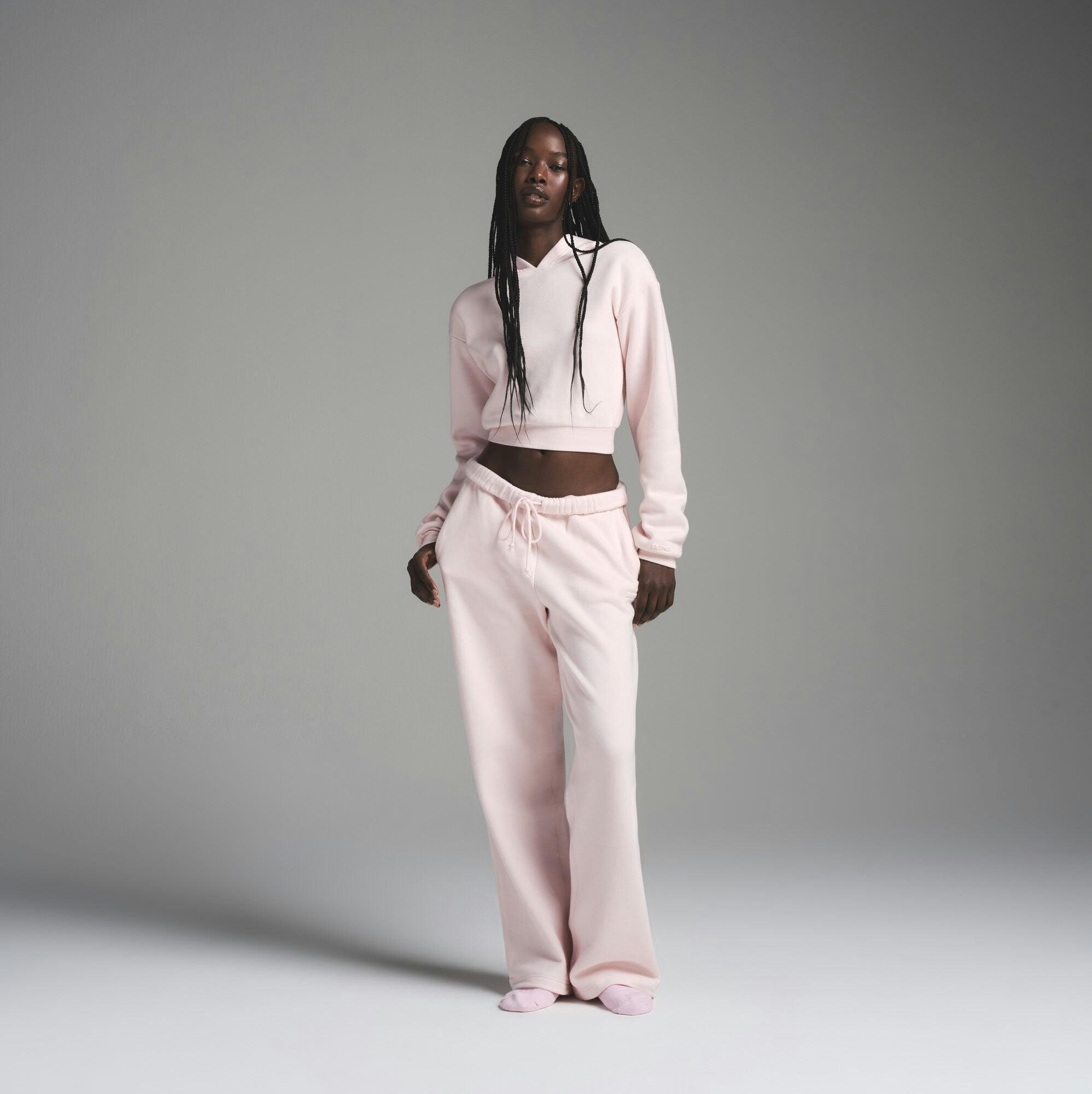 COTTON FLEECE SHRUNKEN ZIP UP HOODIE | BARELY PINK Product Image