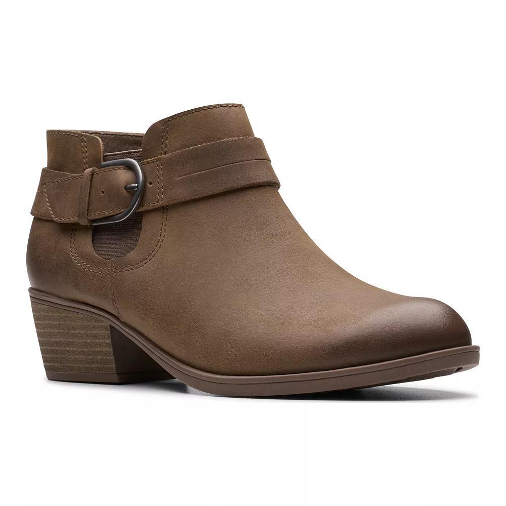 Clarks Charlten Rae Womens Buckle Detail Leather Ankle Boots Brown Oily Product Image
