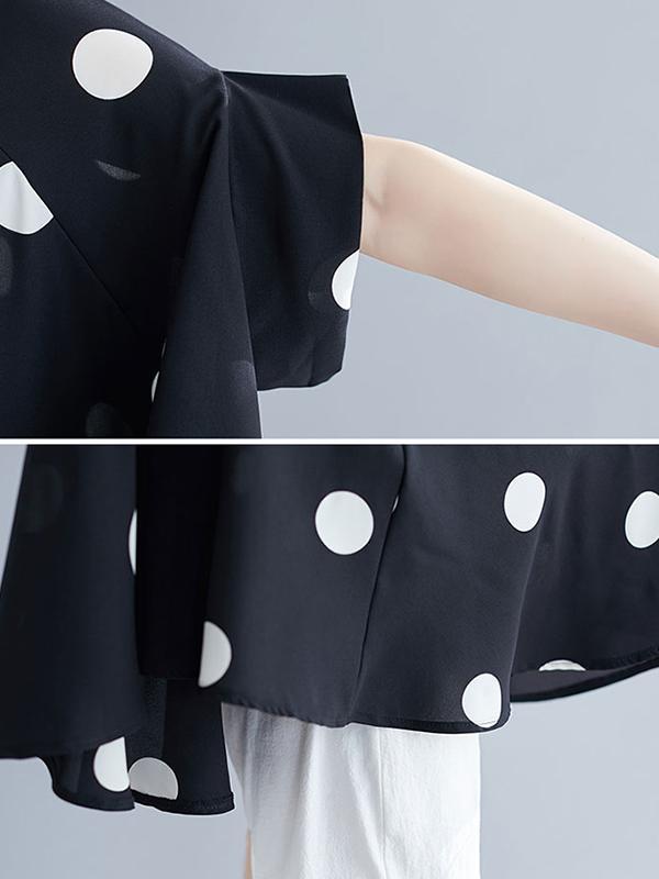 Batwing Sleeves Loose Polka-Dot Lapel Blouses&Shirts Tops Product Image