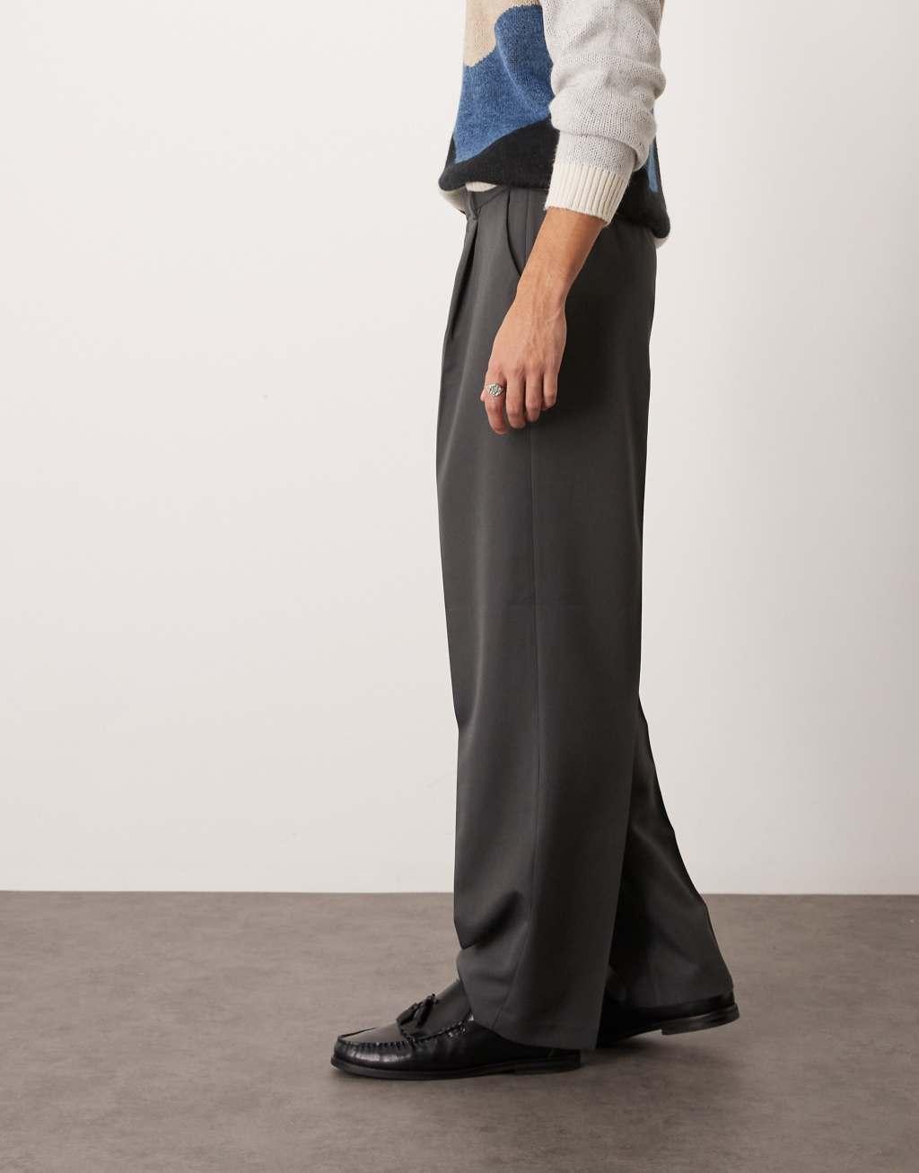 ASOS DESIGN smart wide leg pants with front pleat in charcoal Product Image