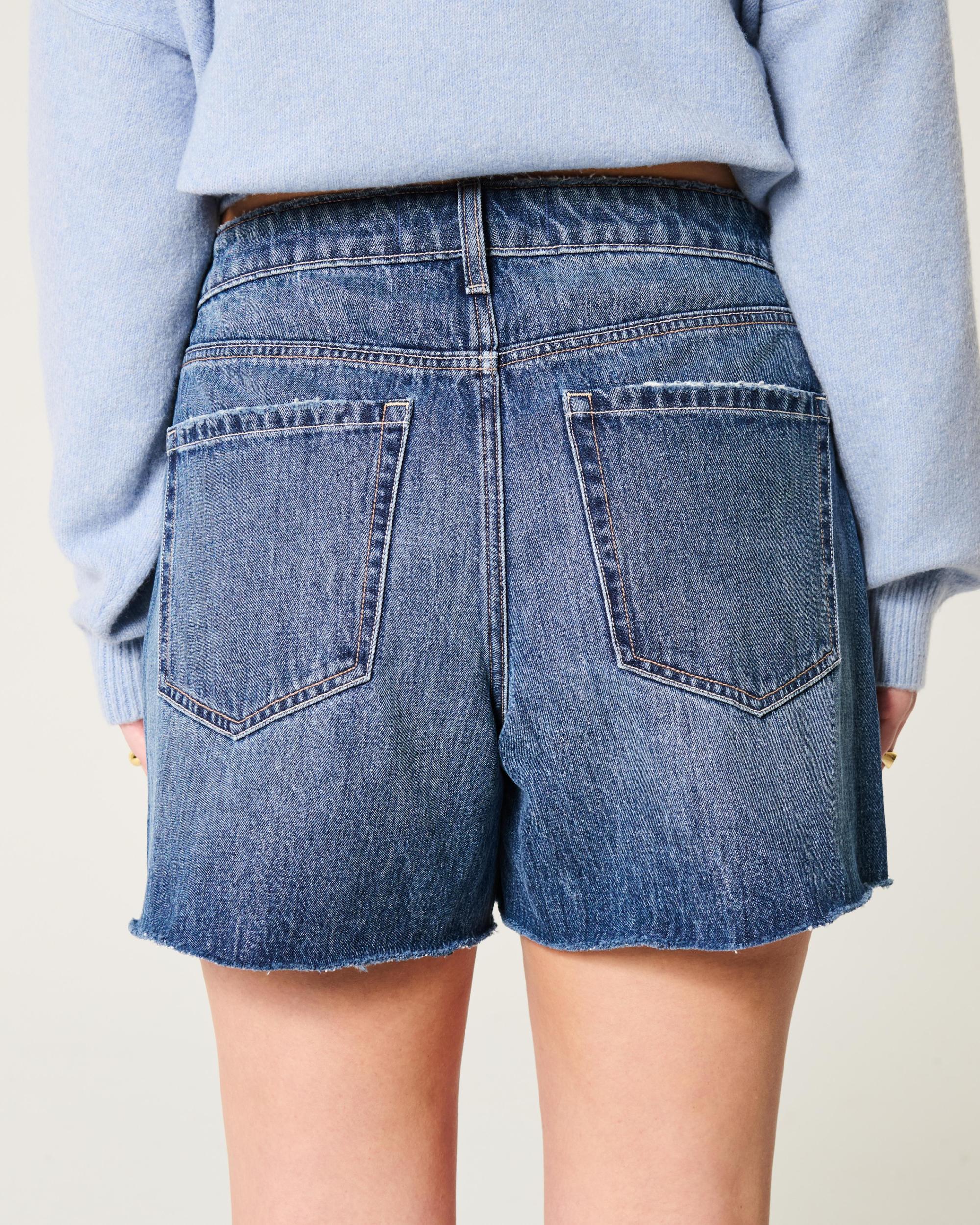 High-Rise Washed Black Relaxed Denim Shorts 5" Product Image