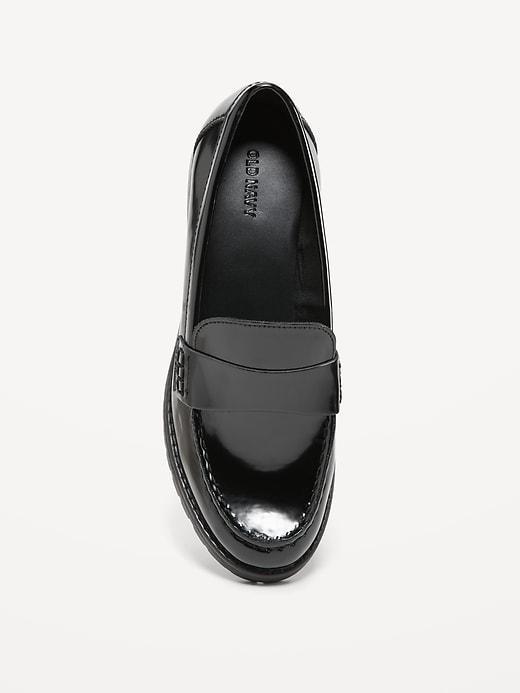 Faux-Leather Chunky Heel Loafers Product Image