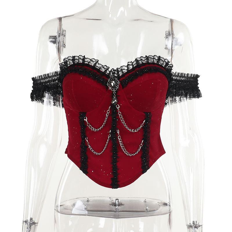 Strapless Lace Trim Crop Bustier Top Product Image