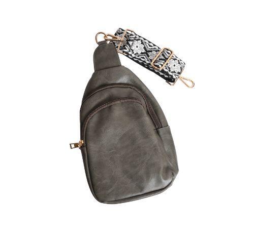 Vegan Leather Crossbody Shoulder Sling Bag with Printed Adjustable Strap Product Image