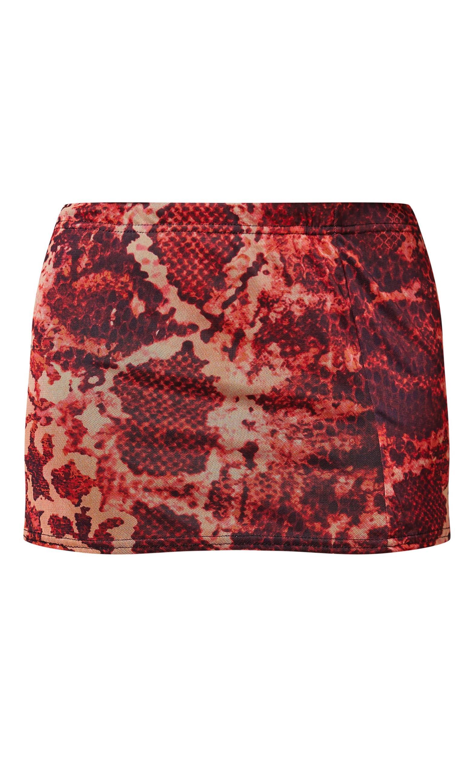 Red Snake Printed Lined Mesh Mini Skirt Product Image