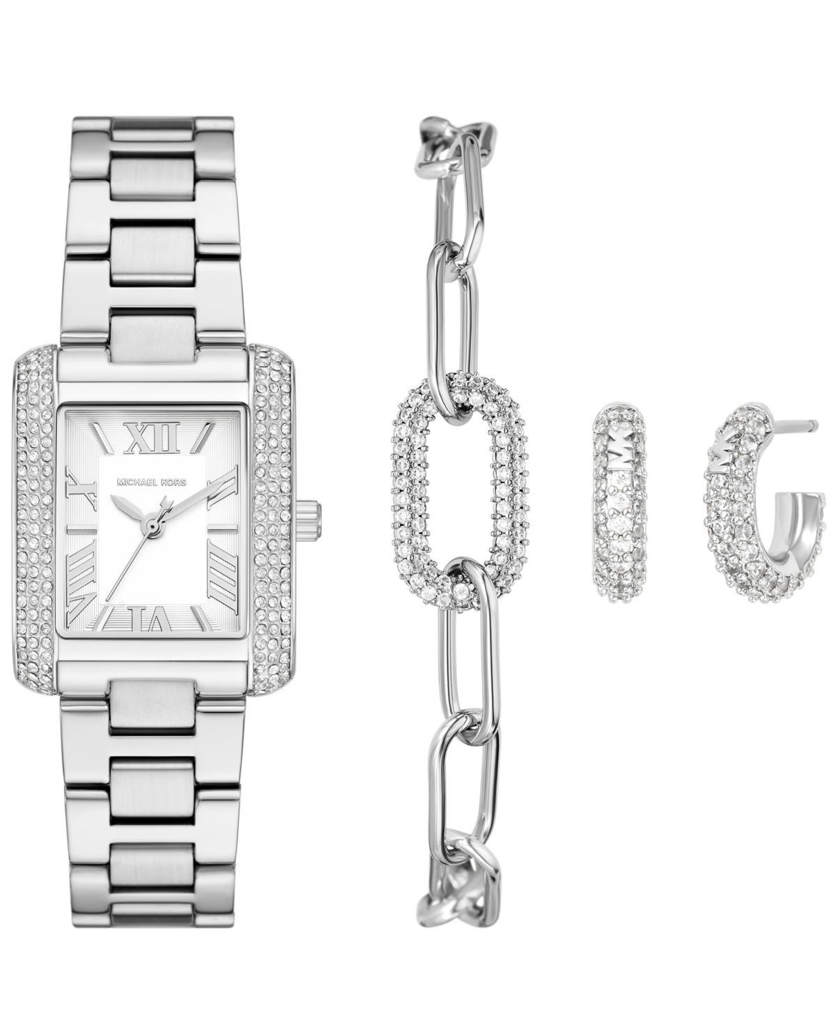 Michael Kors Womens Emery Three-Hand Metal-Tone Stainless Steel Watch Earring and Bracelet Gift Set Product Image