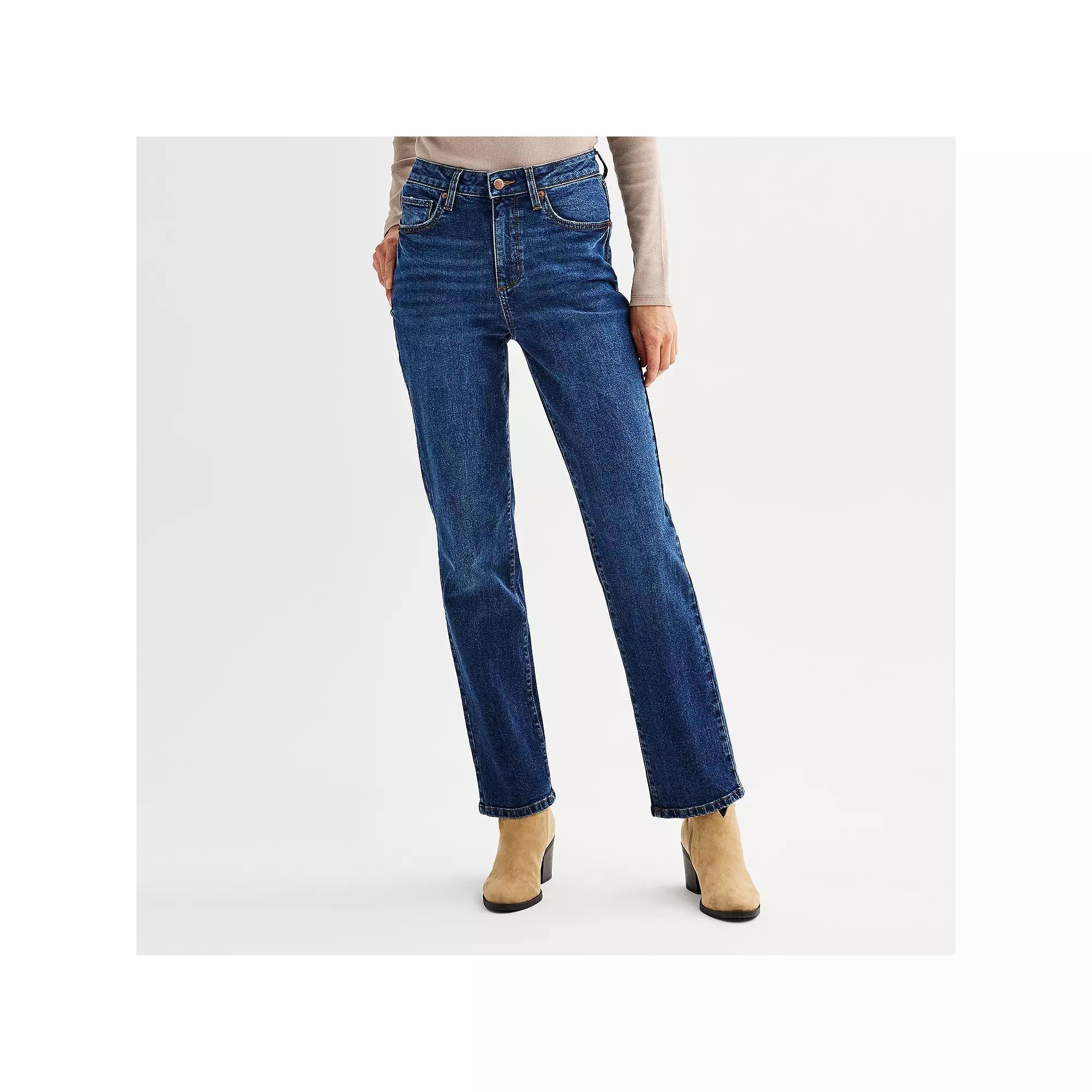 Petite Sonoma Goods For Life® High Rise Straight Jeans, Women's, Size: 4 Petite, Dark Blue Product Image