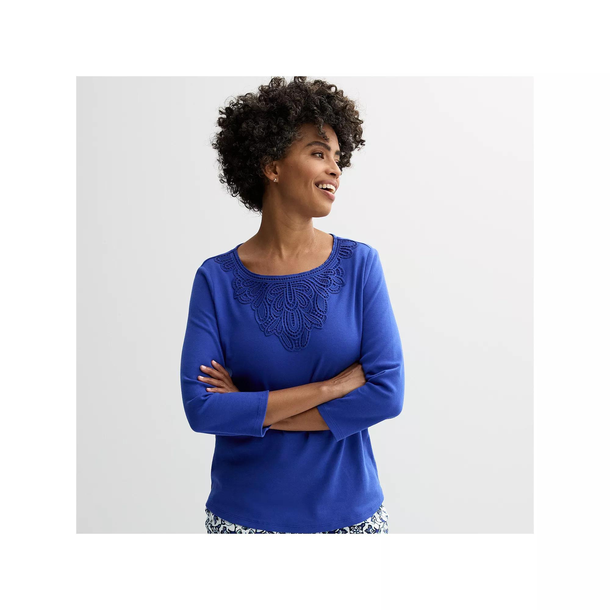 Womens Croft & Barrow Lace Round Neck Top Product Image