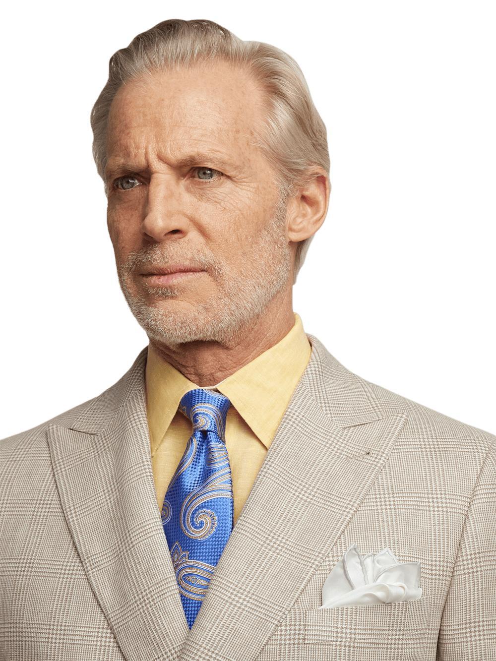 Linen Blend Plaid Peak Lapel Suit - Tan Product Image