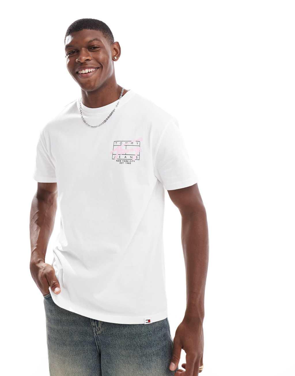 Tommy Jeans graffiti back print logo t-shirt in white Product Image