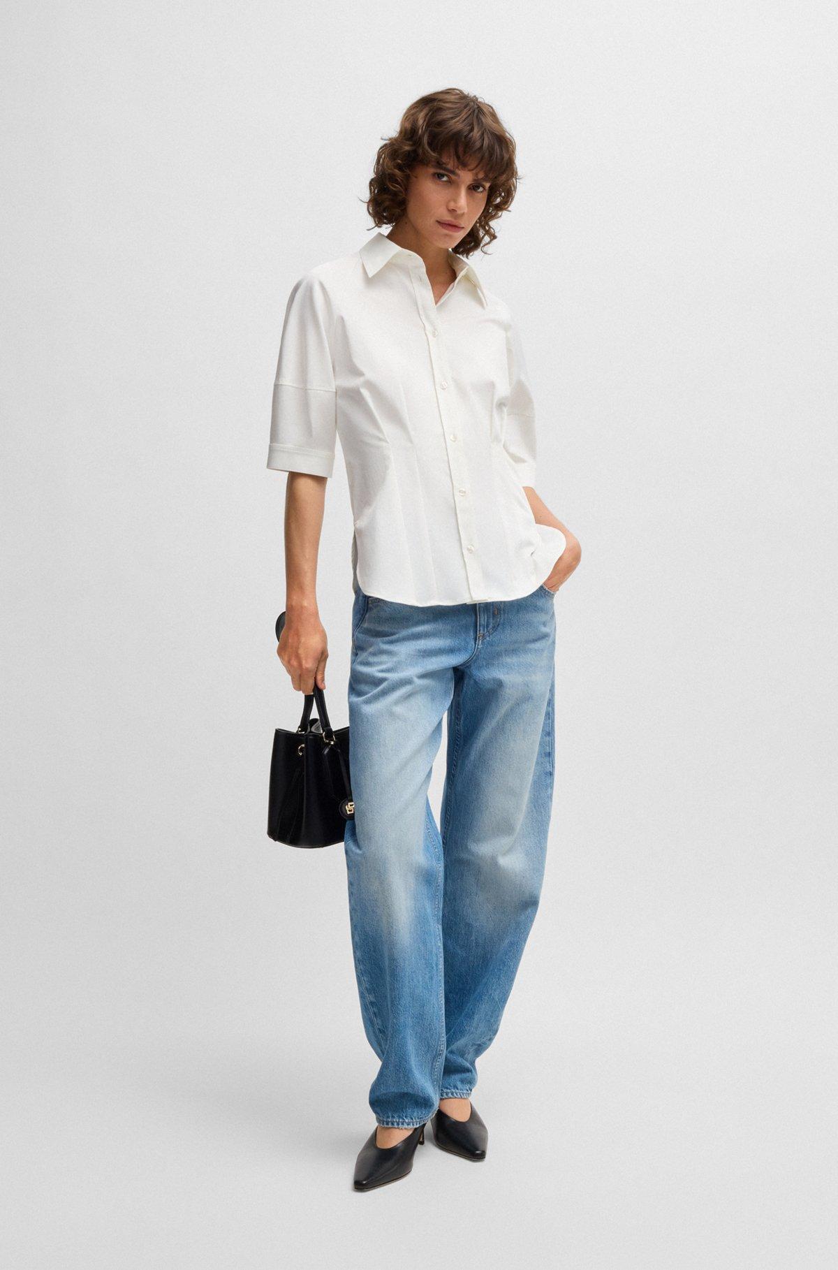 BOSS - Tailored blouse in stretch cotton - White Product Image