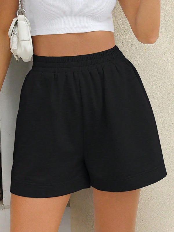 High Waisted Loose Elasticity Solid Color Split-Joint Shorts Product Image