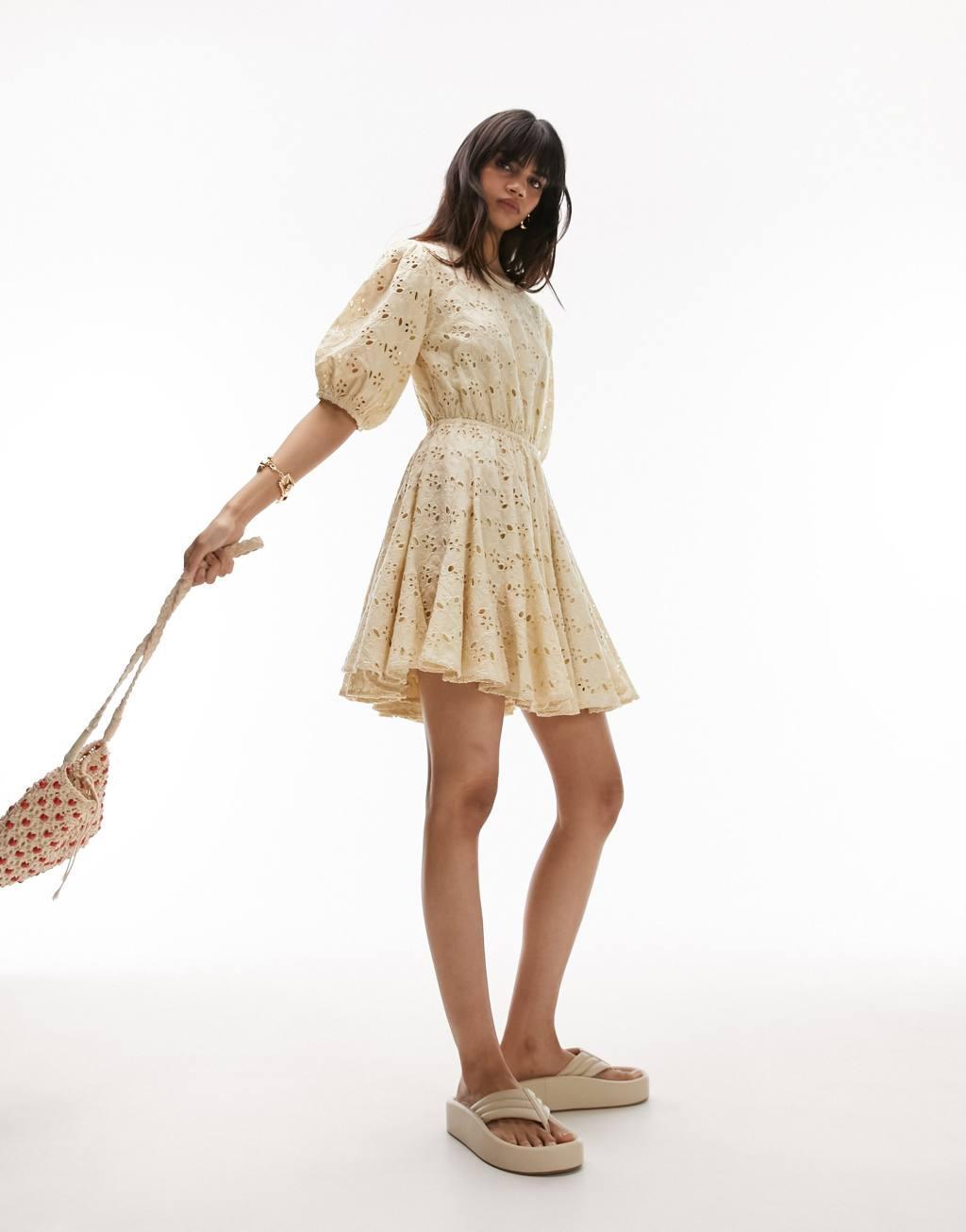 Topshop eyelet flare mini chuck on dress Product Image