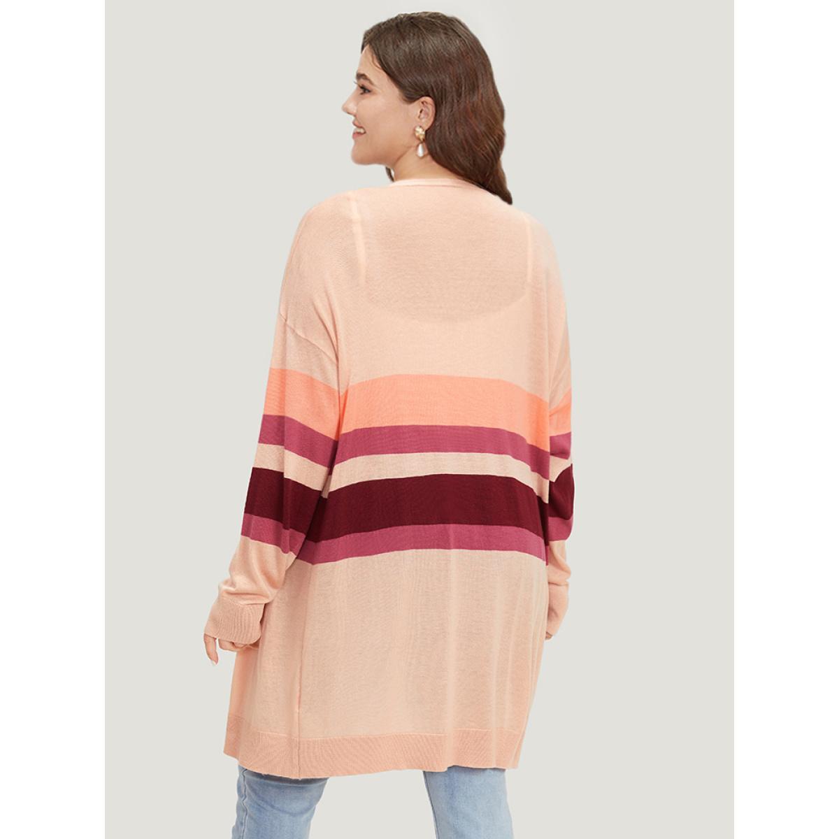 Plus Size Supersoft Essentials Colorblock Open Front Tunic Pocket Cardigan DustyPink Women Casual Loose Long Sleeve Everyday Cardigans BloomChic 28/5X Product Image