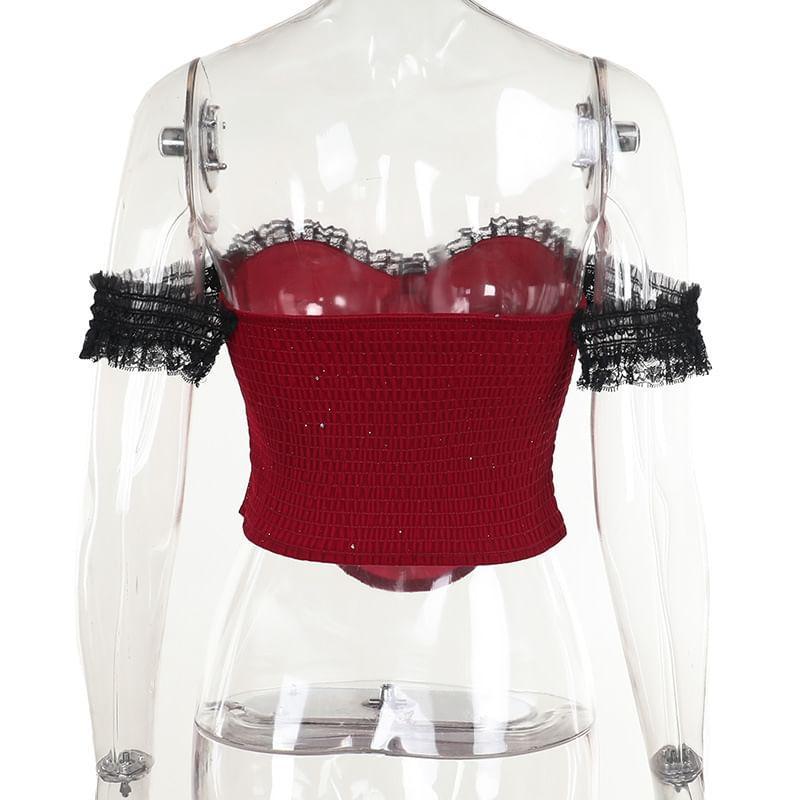 Strapless Lace Trim Crop Bustier Top Product Image