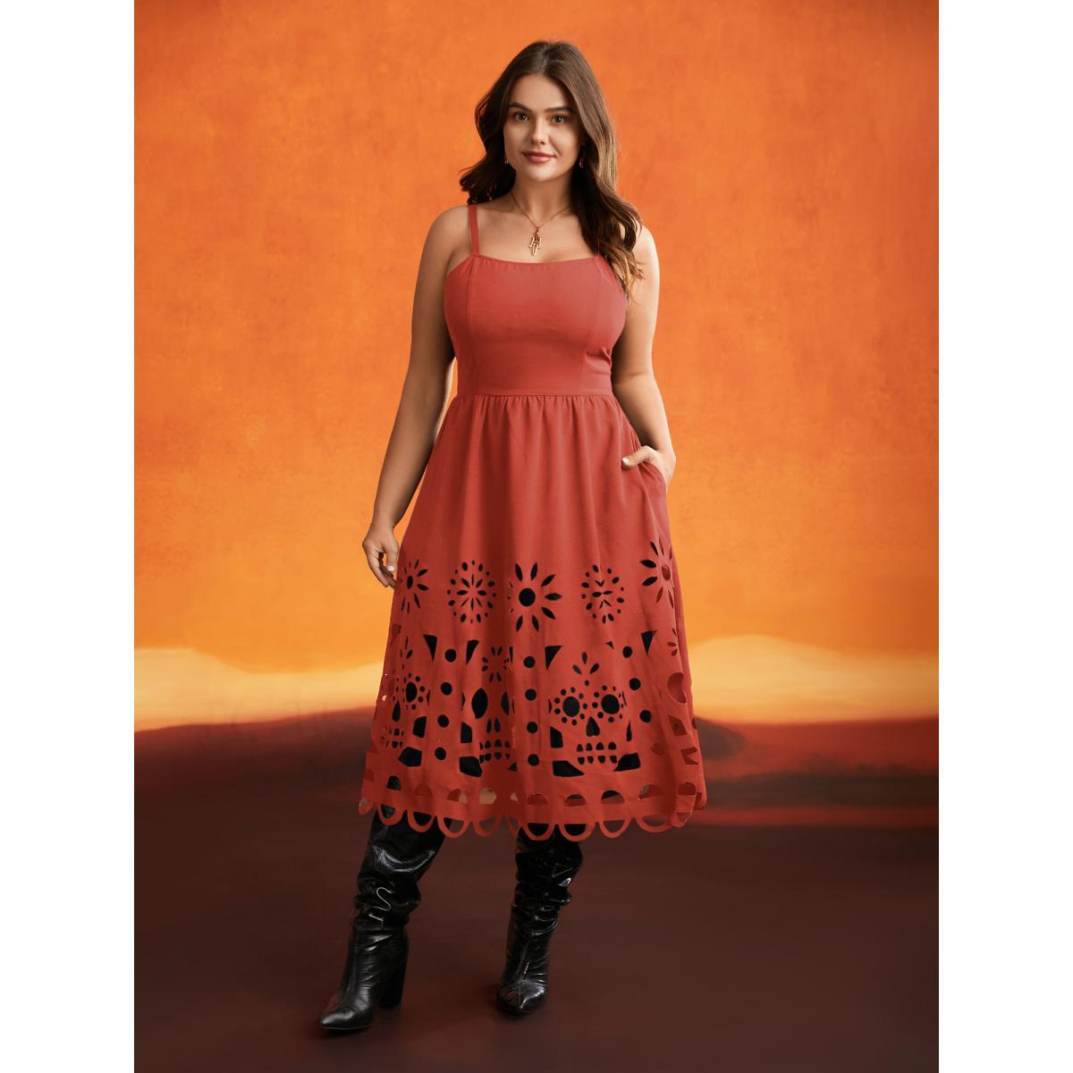 Plus Size Skull Burnout Cami Midi Dress OrangeRed Women Cocktail Contrast Party Curvy Bloomchic 28/5X Product Image
