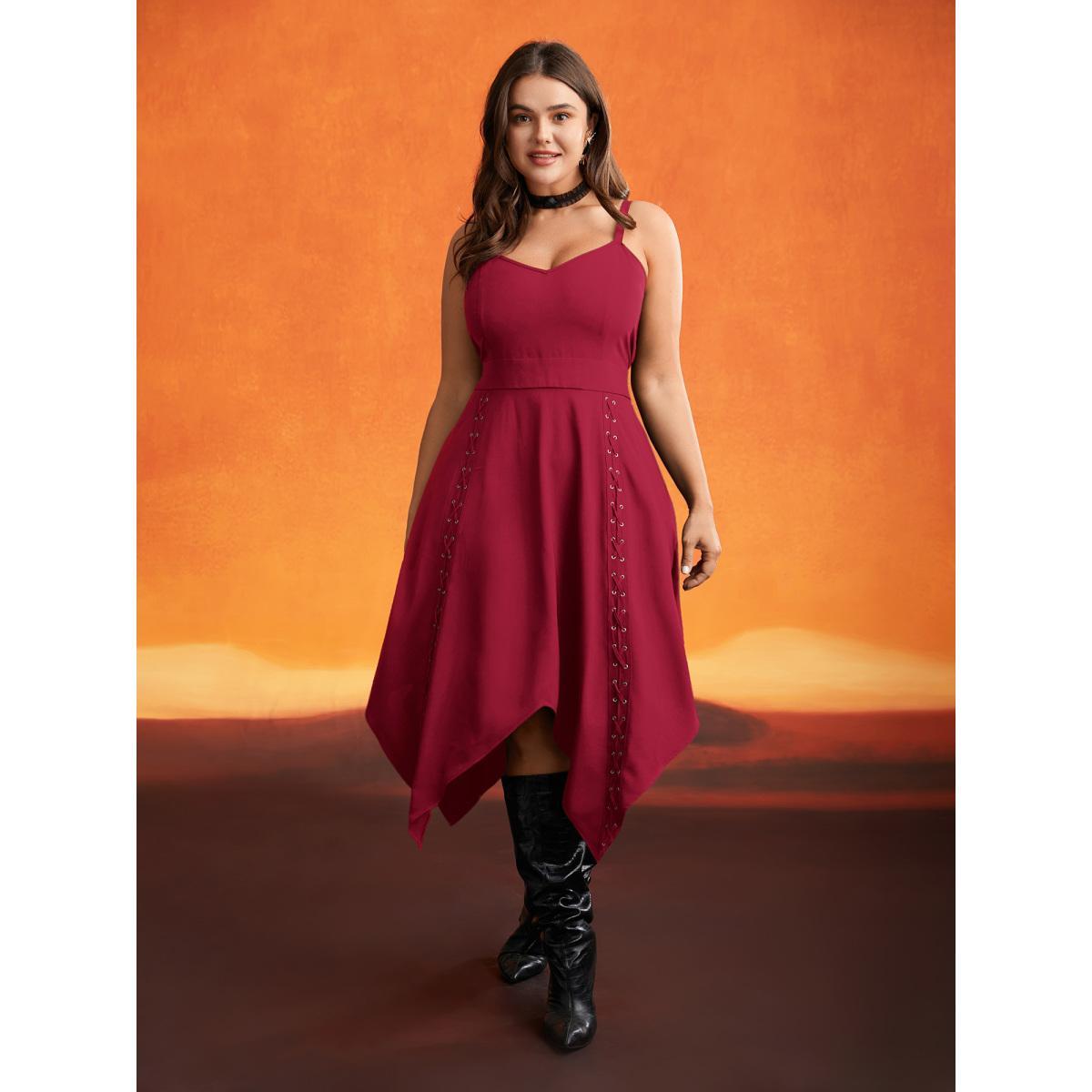 Plus Size Mystic Irregular Lace Up Midi Dress Scarlet Women Cocktail Wraparound straps Party Curvy Bloomchic 30/6X Product Image
