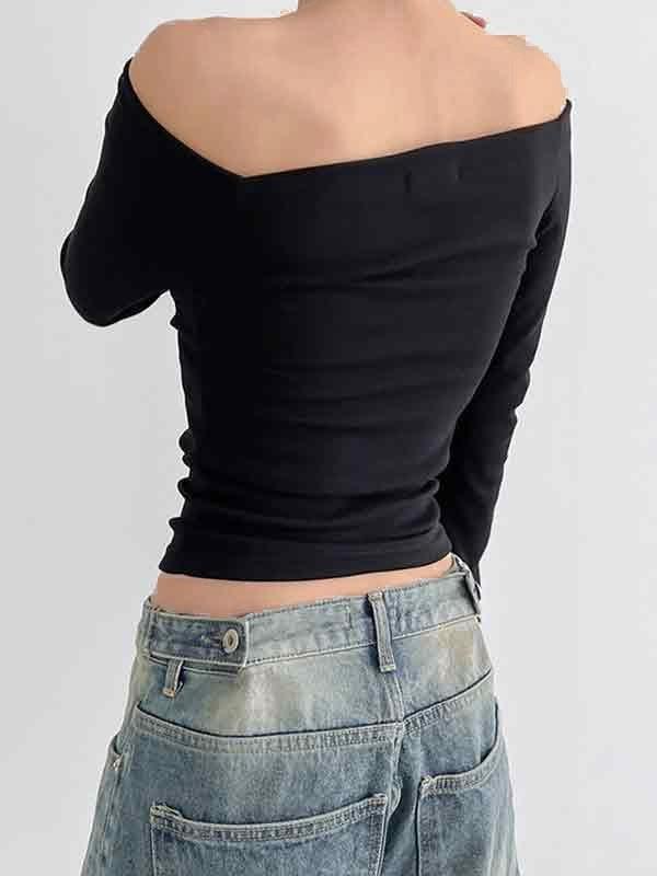 Off Shoulder Lip Skull Print Long Sleeve Tee Product Image
