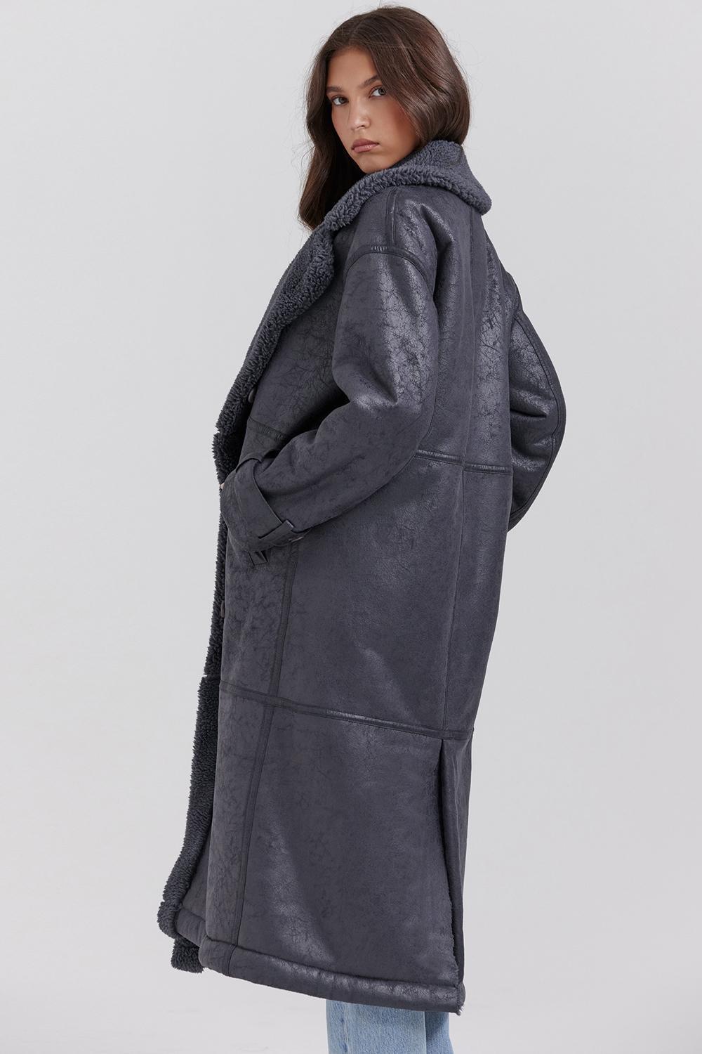 Deiji Grey Vegan Shearling Coat Product Image