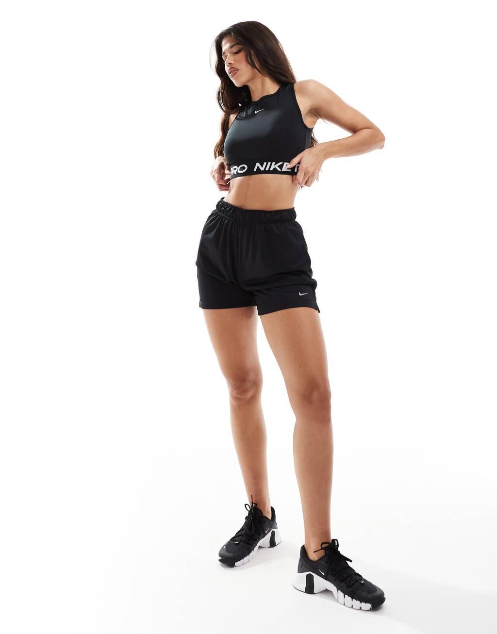 Nike Pro Training Dri-Fit 365 cropped tank in black & white Product Image