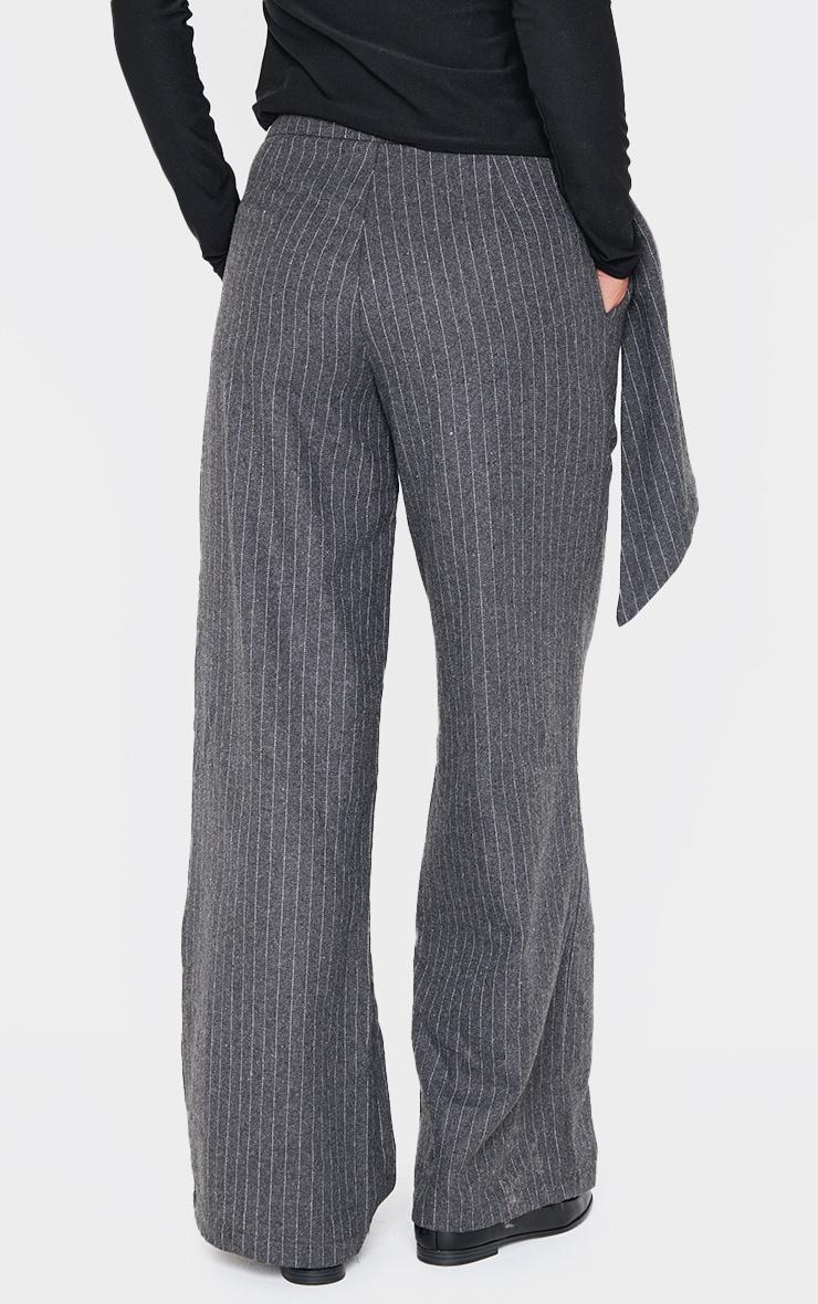Charcoal Tailored Soft Twill Belt Detail Wide Leg Pants Product Image