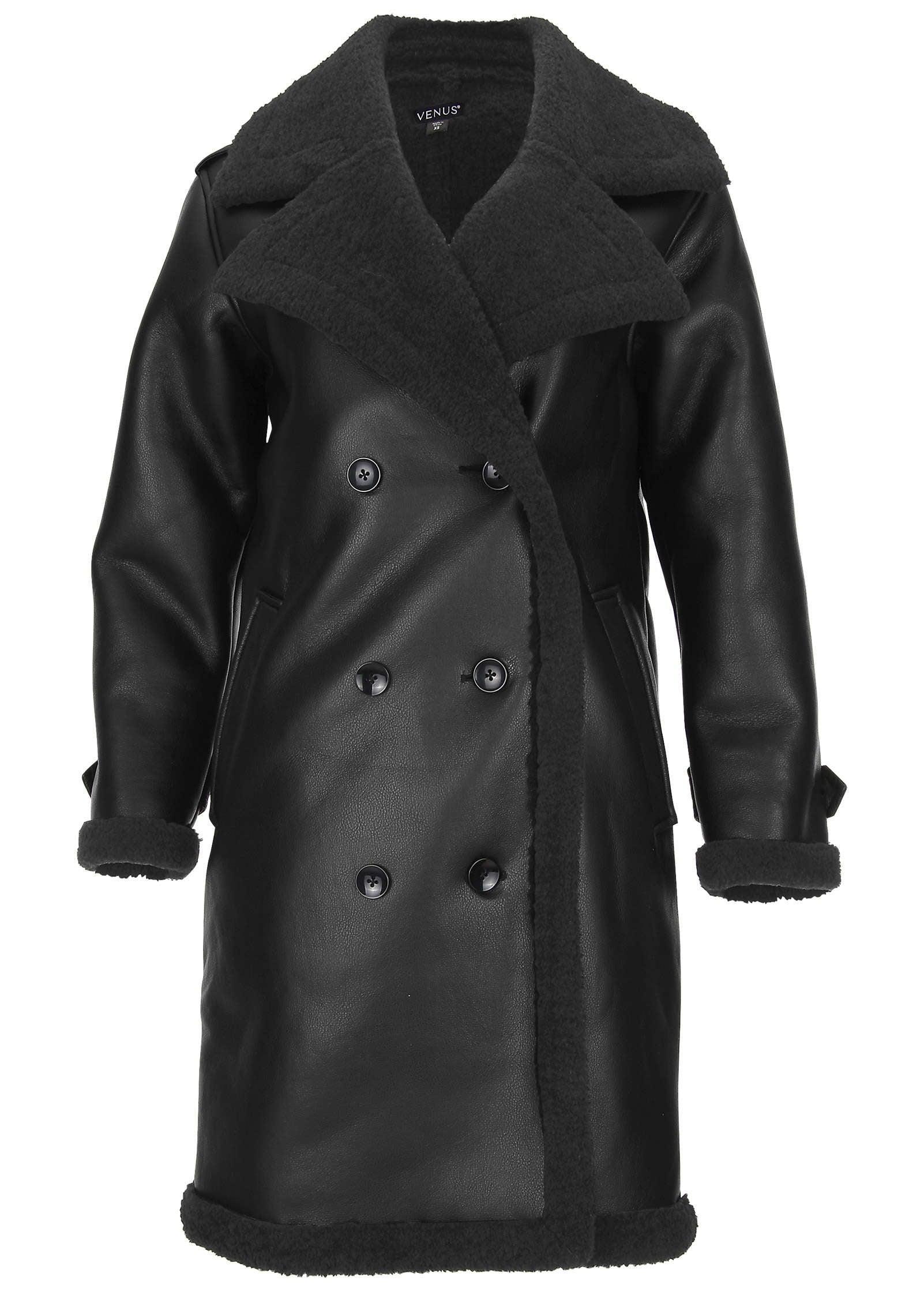 Shearling Long Coat - Black Product Image