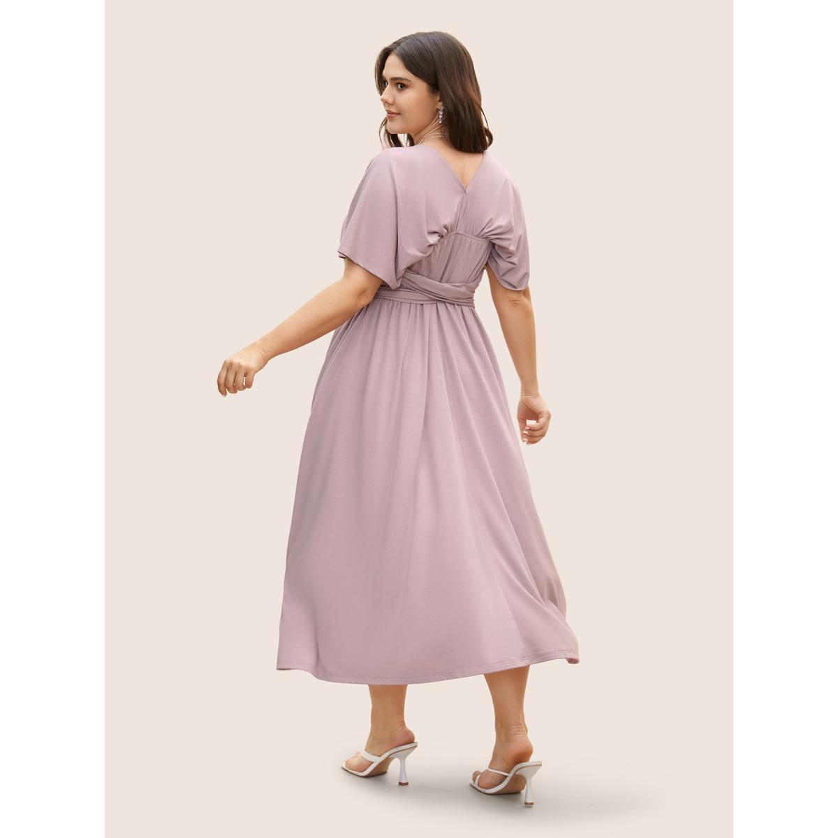 Plus Size Everywhere Dress - Monochromatic Wrap Dress Lavender Women Elegant Belted V-neck Sleeveless Curvy BloomChic 12/L Product Image