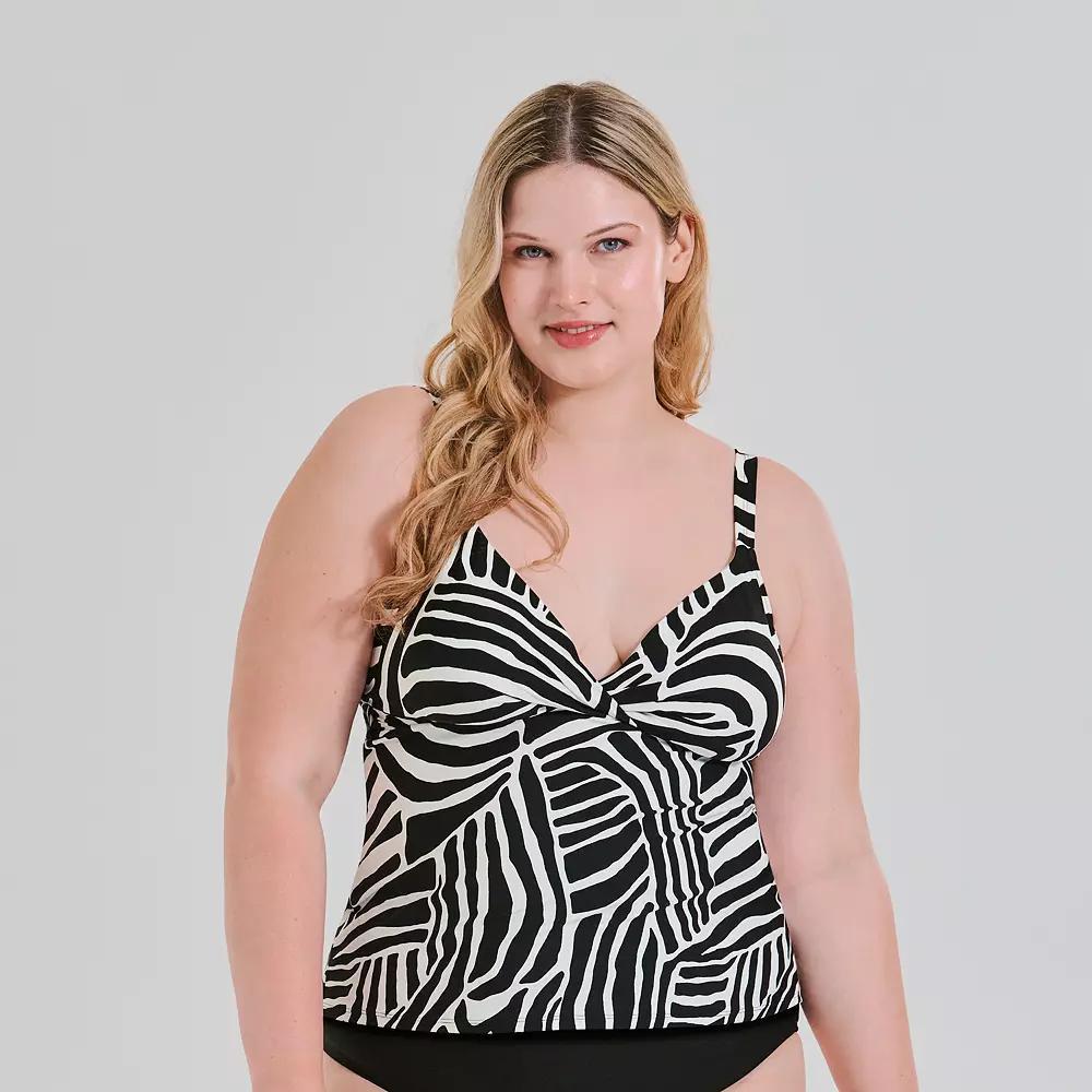 Plus Size Freshwater Molded Twist Front Tankini Swim Top, Women's, Size: 3XL, Zebra Waves Product Image
