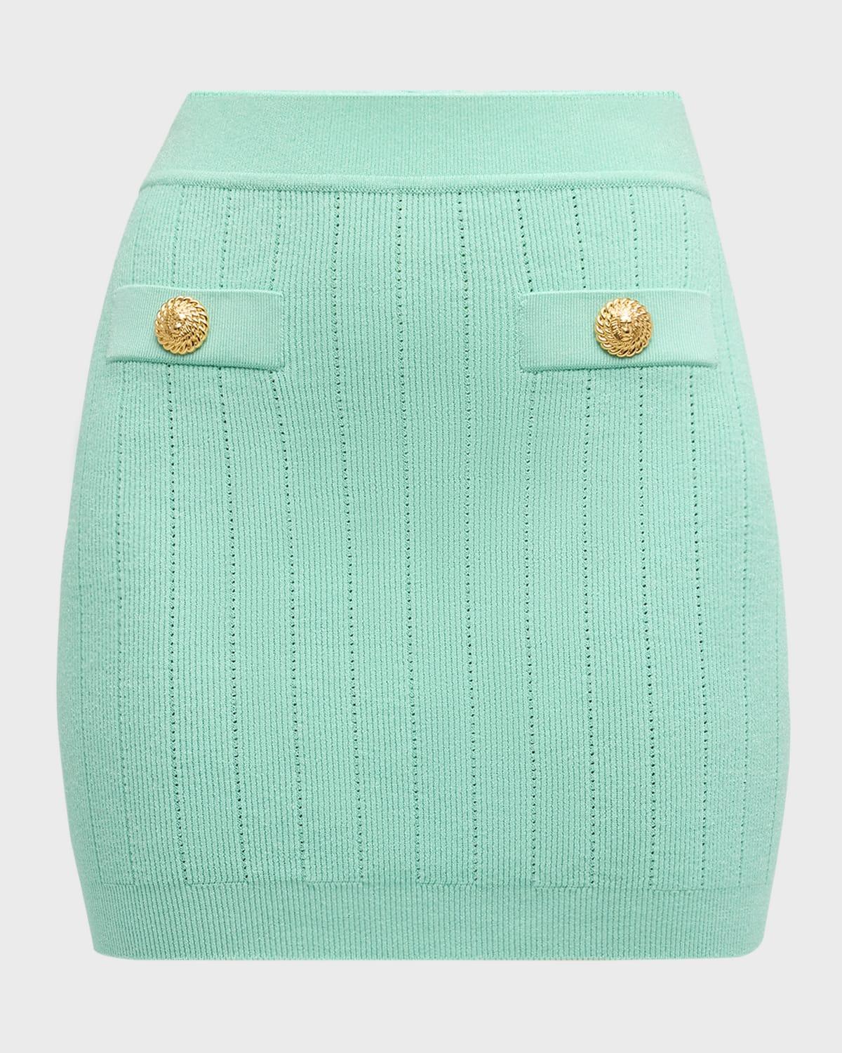 2-Button Pocket Pointelle Rib Knit Mini Skirt Product Image