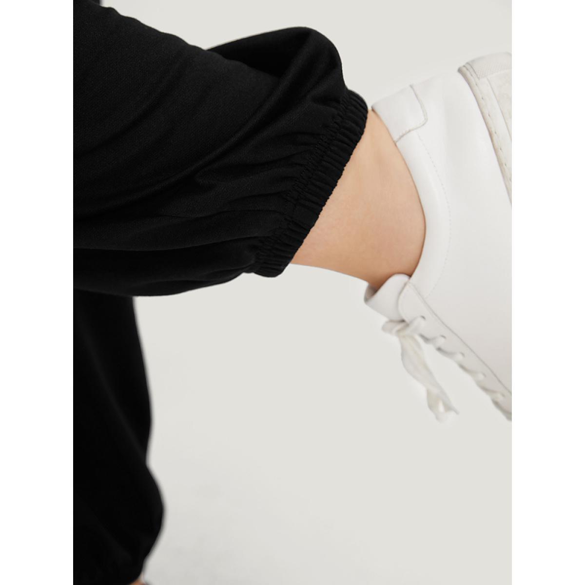 Moon and Star Print Pocket Drawstring Sweatpants Black Plus Size Women Casual Dailywear Plain 28/5X Bloomchic Product Image