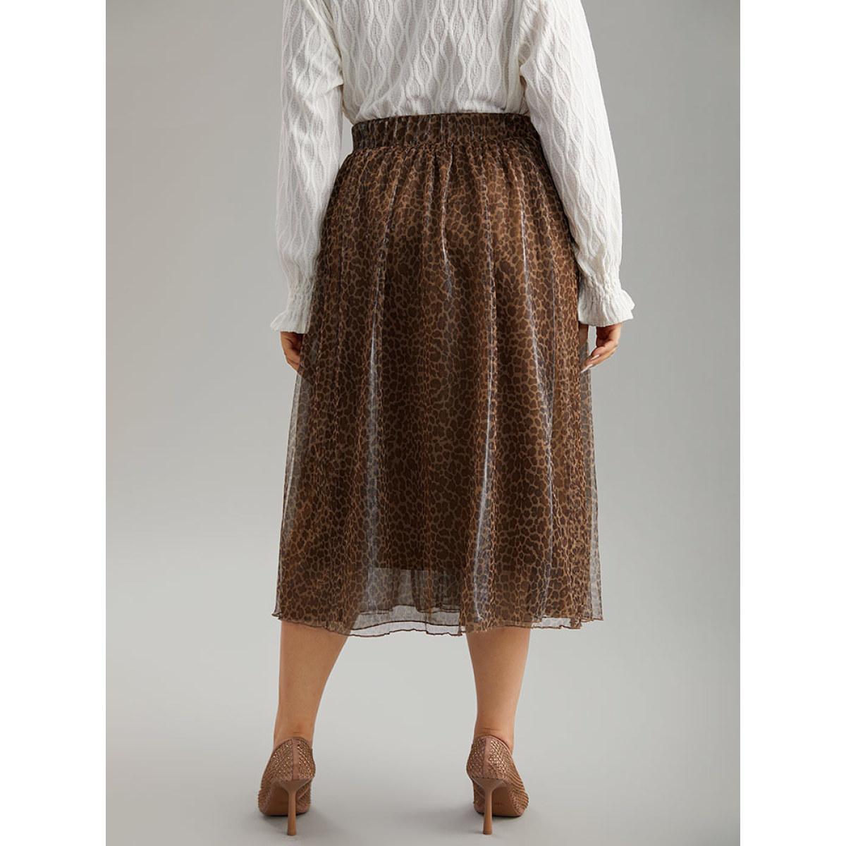 Plus Size Leopard Elastic Waist Tiered Mesh Skirt Women Leopard Glamour Lined No stretch Going out Skirts BloomChic 12/L Product Image