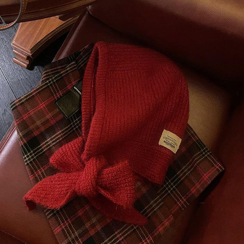 Lettering Applique Knit Hooded Scarf Product Image
