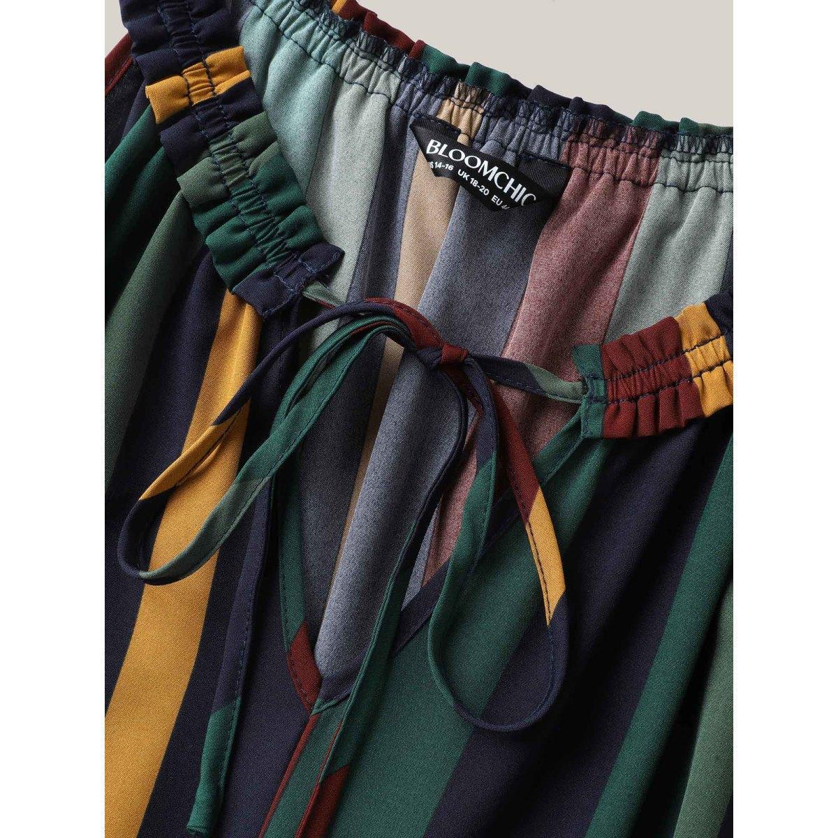Plus Size Multi-Color Stripes Waist-Defining Midi Dress Multicolor Women Tie knot V-neck Sleeveless Curvy BloomChic 10/M Product Image