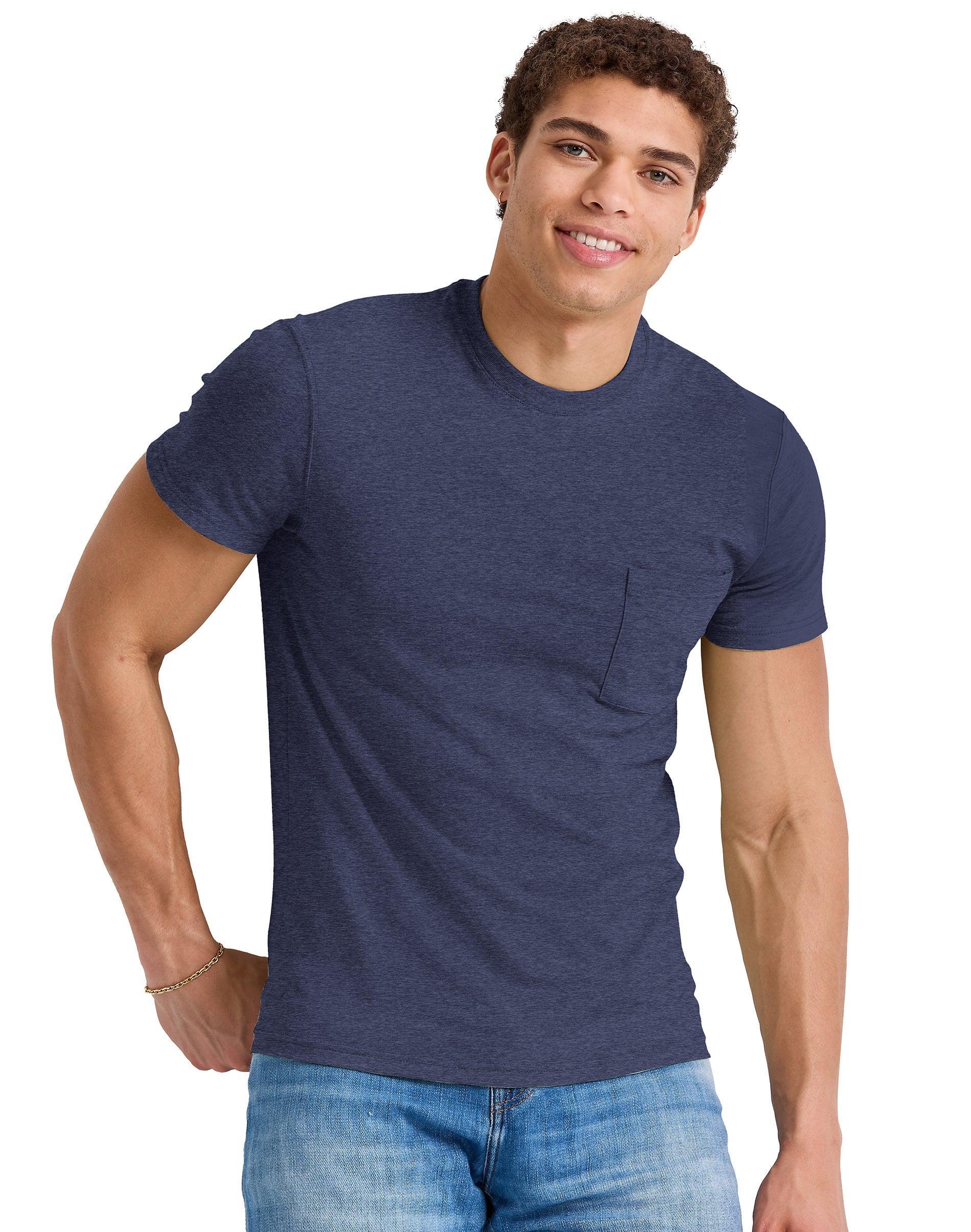 Hanes Originals Mens Cotton Pocket T-Shirt Athletic Navy Heather S Product Image