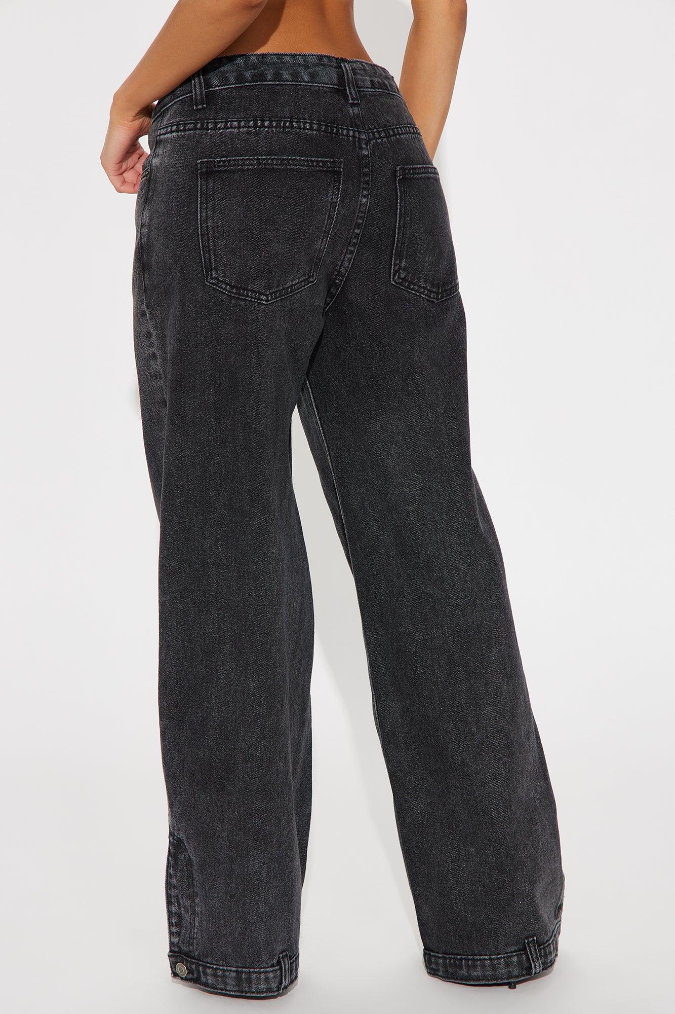 Jinxed Non Stretch Reconstructed Wide Leg Jeans - Black Wash Product Image