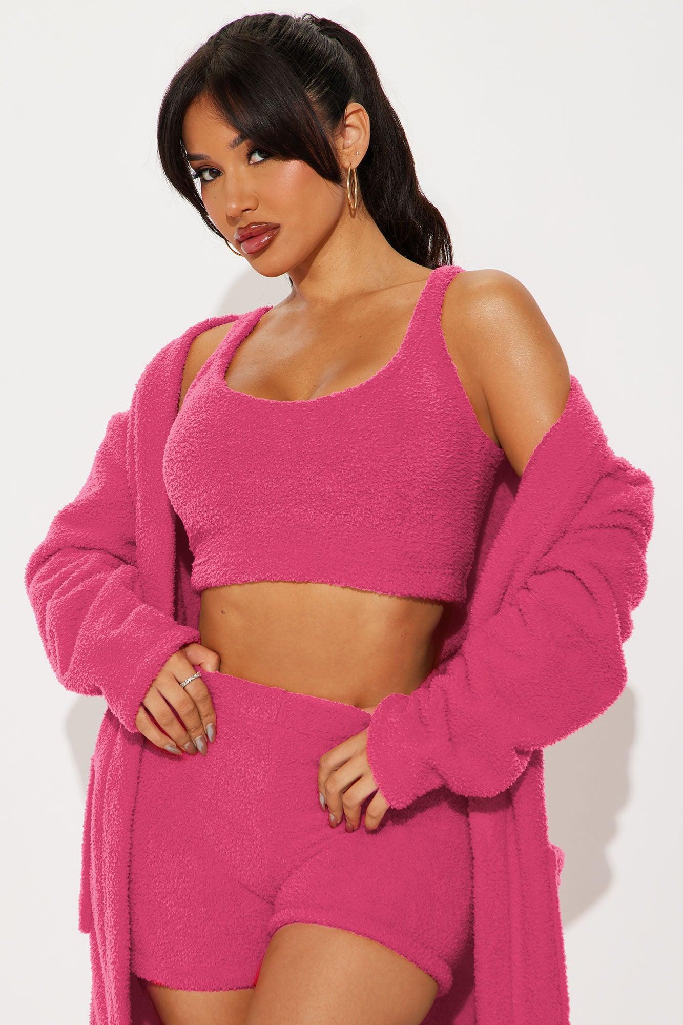 Destiny Cozy Soft PJ Robe Set - Hot Pink Product Image