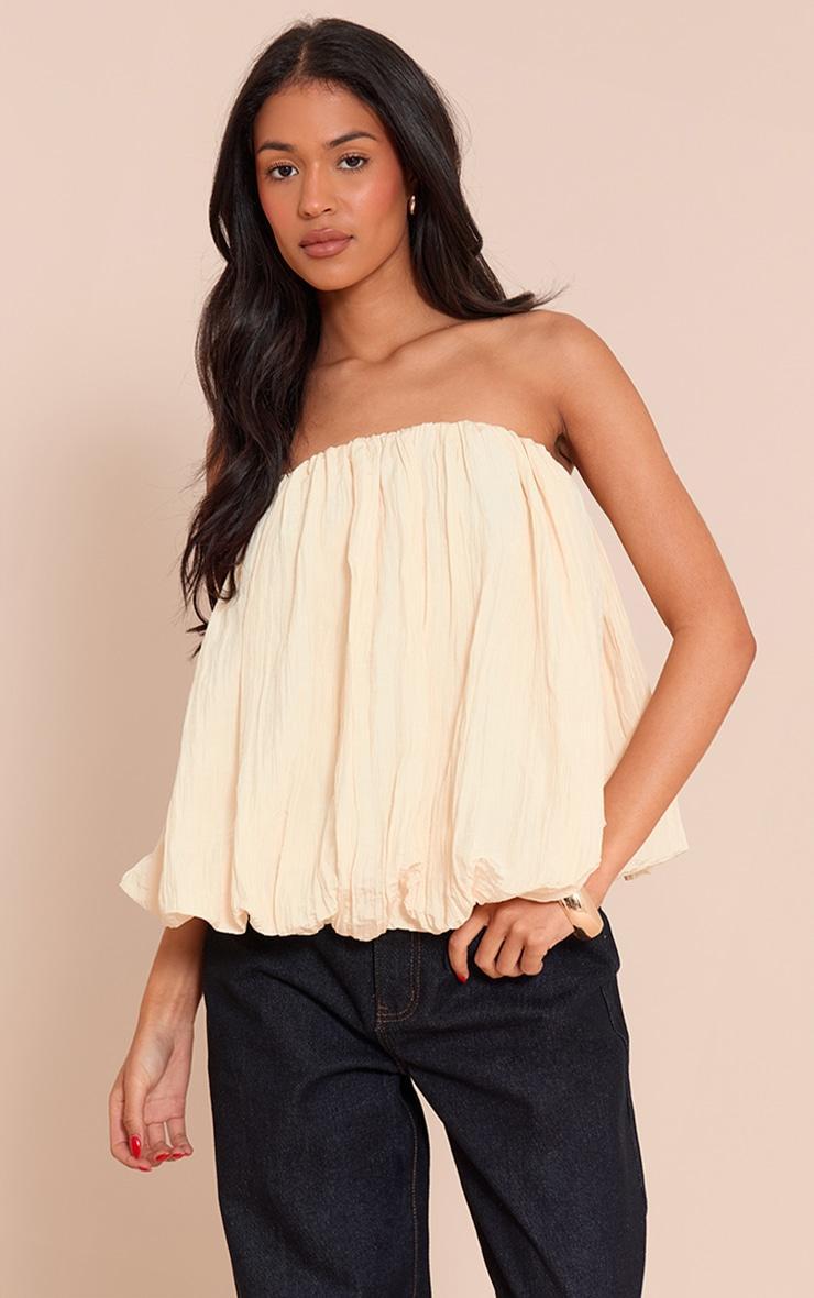 Tall Butter Cream Matte Satin Plisse Puffball Bandeau Product Image