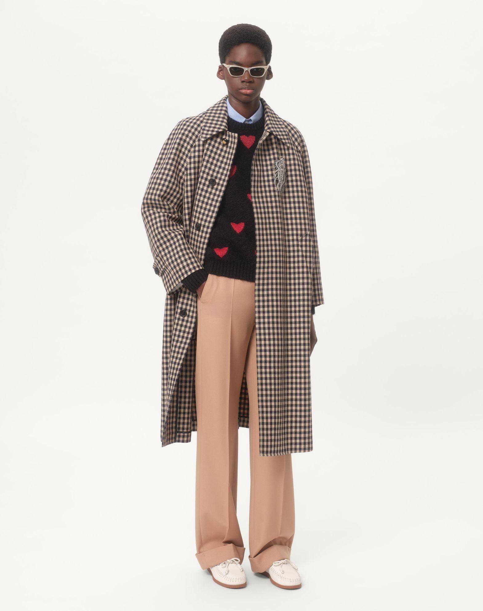Single-Breasted Cotton And Wool Coat With Vichy Pattern Product Image