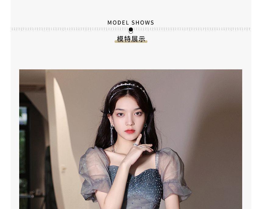 Puff-Sleeve Gradient Mesh A-Line Evening Gown / Midi Dress Product Image